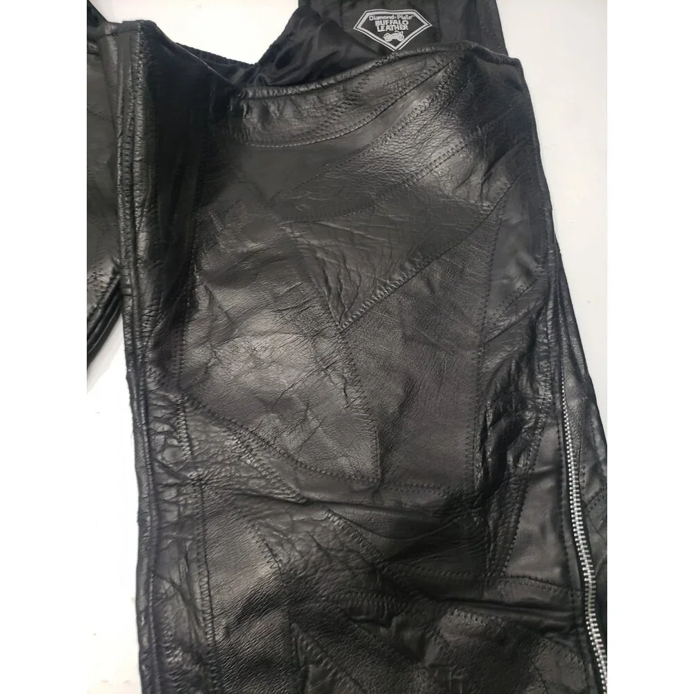 Men's Diamond Plate Genuine Buffalo Leather Motorcycle Chaps Pants Size XL